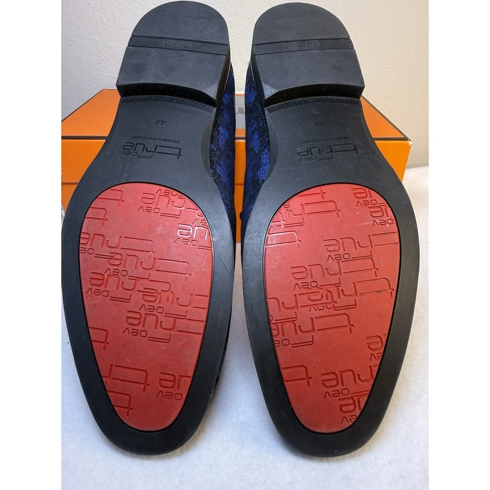 FOEVTRUE Men's Slip On Dress Loafers 10.5 Black Blue Gold Medallion Buckle Forma